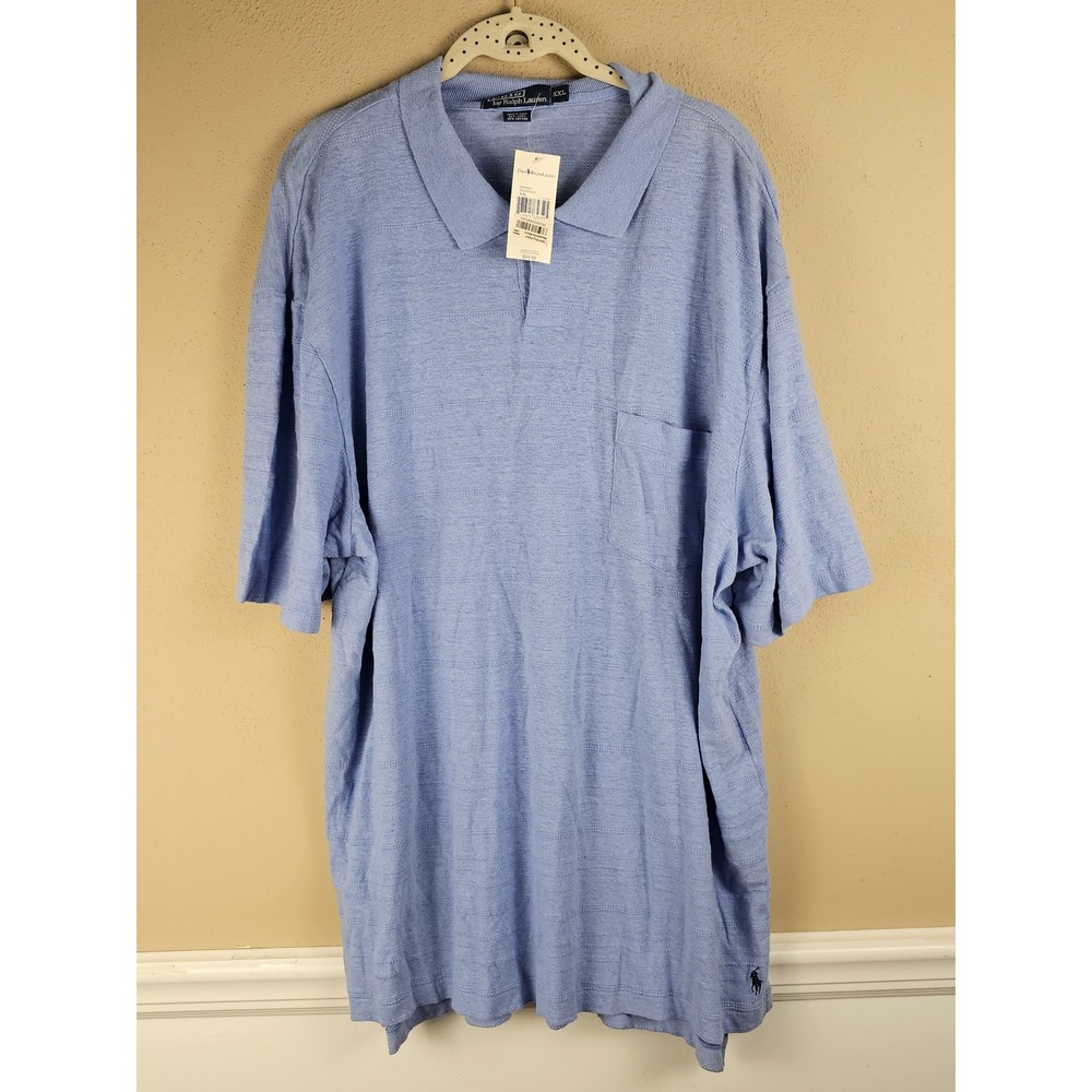 NWT Polo Ralph Lauren Mens Blue Linen Blend Short Sleeve Polo Shirt XXL